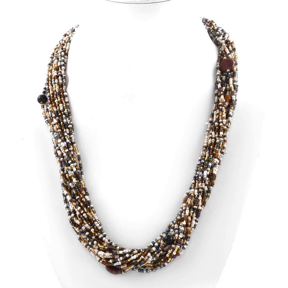 Seed Bead Necklace Bracelet & Earrings Bead Necklace Earring Multi Strand Black - Picture 3 of 6